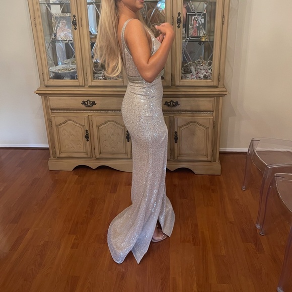Silver Sequin Maxi Dress ONLY WORN ONCE (Size Small) - Picture 2 of 5